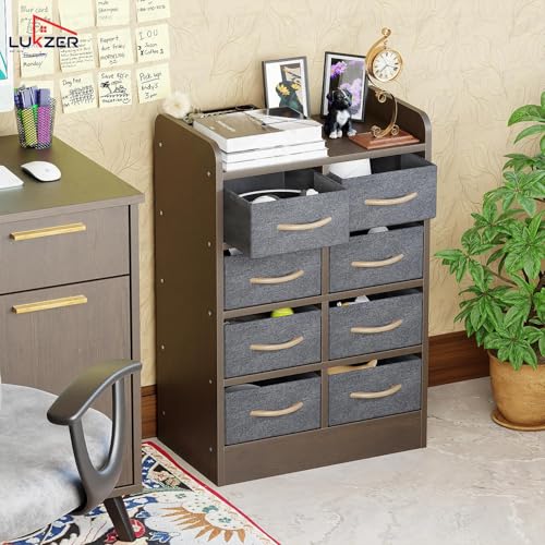 Image of Lukzer 8-Drawer Multipurpose Organizer | Engineered Wood Frame & Fabric Storage Drawers | Wooden Chest for Bedroom,Closet, Living Room | DIY Assembly | Space-Saving Design (Wenge /MR-028 /38Dx30Wx76H)