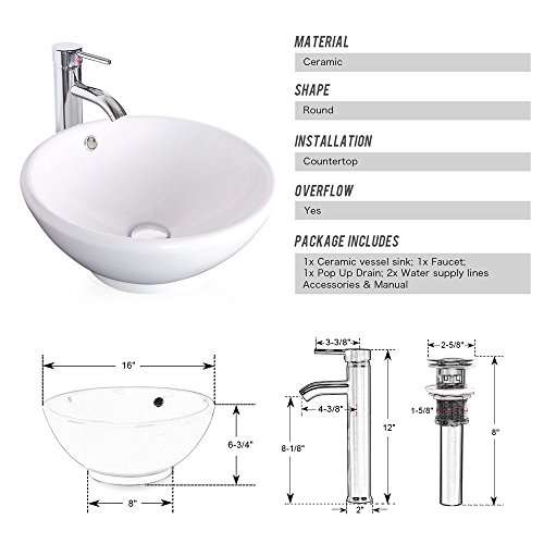 U-Eway 24" Bathroom Vanity,White Round Ceramic Vessel Sink,Bathroom Vanity Top,Porcelain White Sink Set,Bathroom Faucet 1.5 Gpm,Overflow,With Mirror (Black Vanity + Round Ceramic Sink) #TOP2