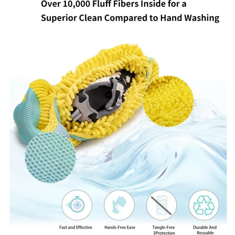 Shoes Laundry Bag Keep Shoes Clean, 2 Pcs Set - Shoe Wash Bag for Washing Machine, 360° Wrap Shoe Washing Bag for Sneakers, Boots & Delicate Footwear, Reusable Shoe Cleaning Bag (Yellow)3