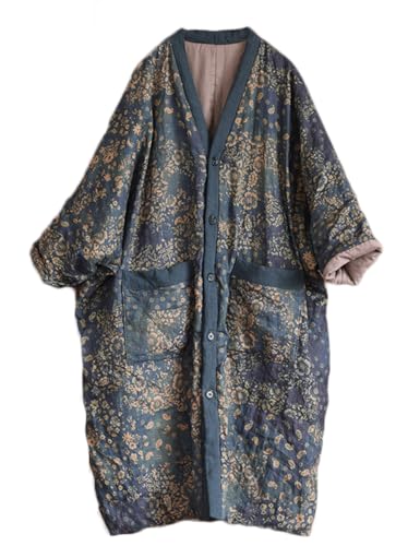 NFYM Long Jackets for Women Winter Outwear Knee Length Printed Vintage Loose Patchwork Quilted Lightweight Jackets