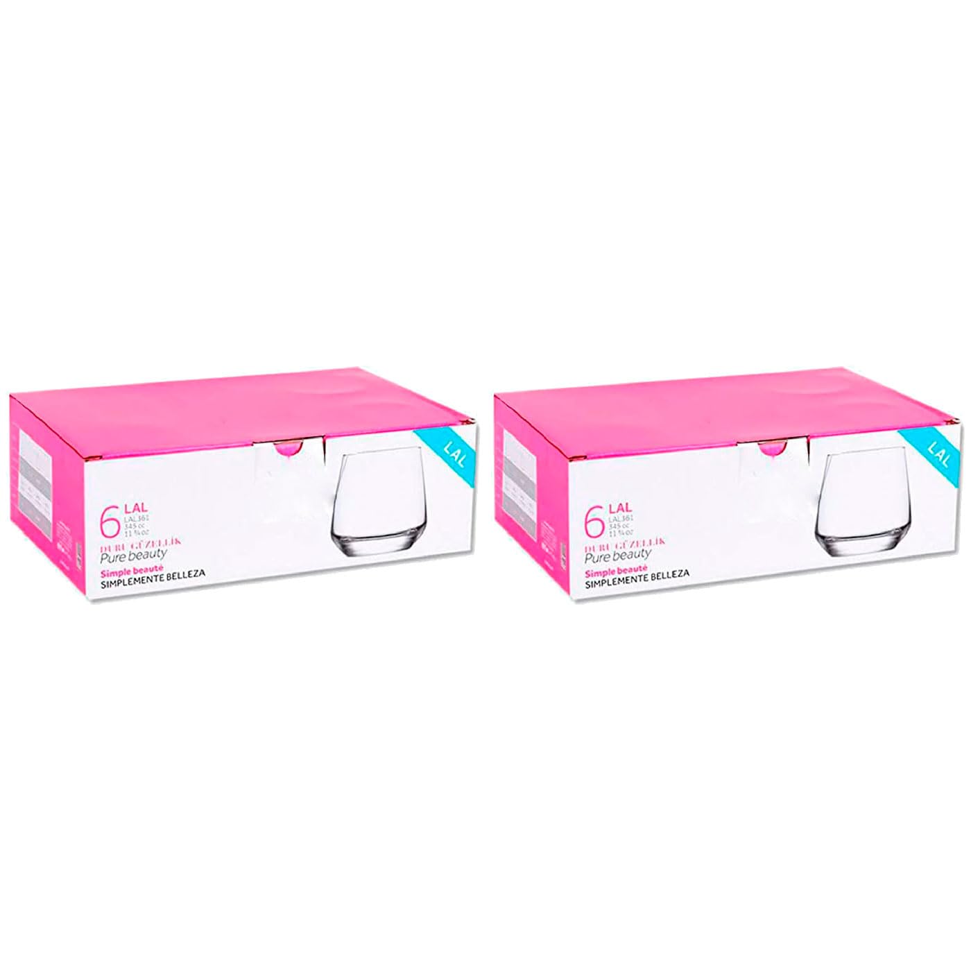 Acan Tradineur Confezione da 6 Scatole da 4 Bicchieri Modello Pinta Capacità: 360 ml Realizzato in Vetro Resistente Lavabile in Lavastoviglie Dimensioni Circa 8,5 x 9 cm - 24 pz Totale