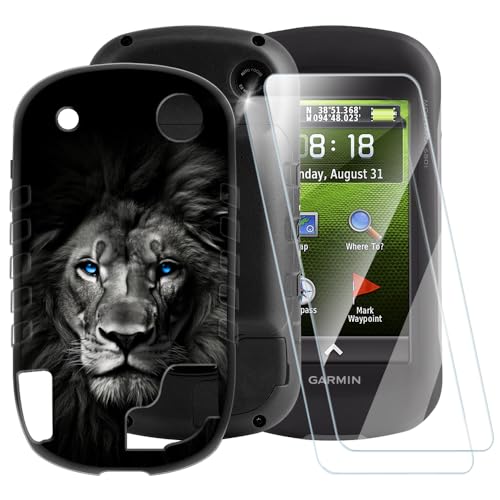 ESACMOT Funda con patrón de león oscuro compatible con Garmin Montana 680 + [2 unidades] Protector de pantalla de vidrio templado, funda a prueba de golpes para Garmin Montana 680 (2.9 pulgadas)