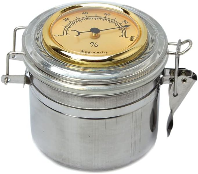 MUXIANG Pipe Tobacco Jar Tin Can Stainless Steel Cigar Humiditor with Hygrometer & Humidifier CG0009 (Small)