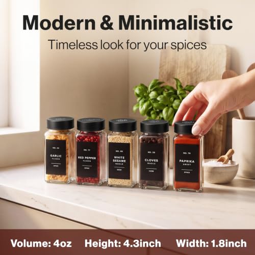 Glass Spice Jars with Label, Seasoning Set, 24x Black Steel Lids - Image 2