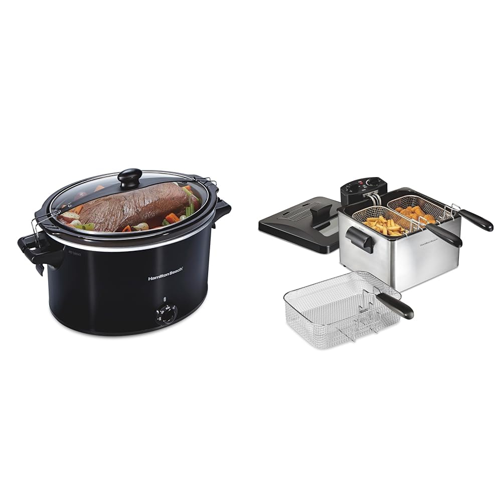 Hamilton Beach Slow Cooker Triple Basket Electric Deep Fryer 4 7 Quarts 19 Cups Oil Capacity Lid with