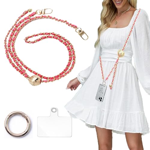 Fashowlife Crossbody Phone Lanyard Leather Metal Bag Chain Shoulder Strap Replacement Belt, Pink