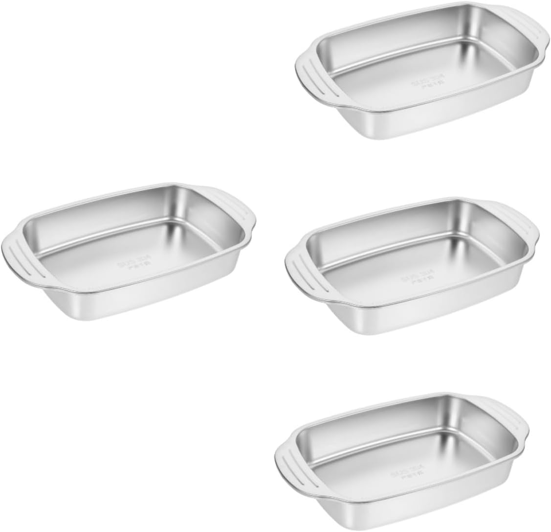 Veemoon 4pcs Stainless Steel Fish Roasting Pan for Induction Cookers Compact Baking Tray for Kitchen Use Rectangular Food Container for Home Cooking and Serving