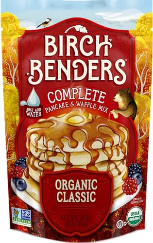 Organic Pancake and Waffle Mix, Classic Recipe by Birch Benders, Whole Grain, Non-GMO, Just Add Water, 16oz (Packaging may vary)