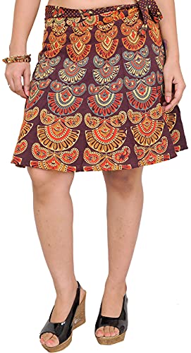 Image of Exotic India Sanganeri Wrap-Around Mini-Skirt with Printed Motifs