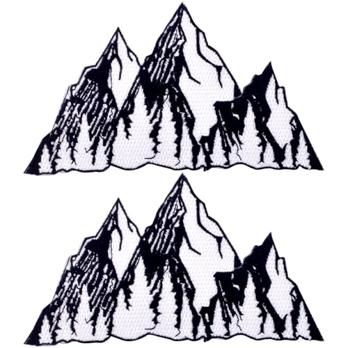 2 parches para planchar de montaña al aire libre, montañas, bordados, coser, senderismo, camping, emblema de reparación para bricolaje, ropa, sombreros, vaqueros, chaquetas, bolsos, mochilas