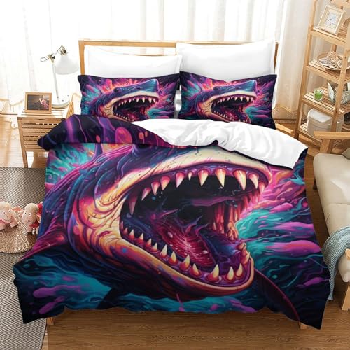 Housse de couette en microfibre douce motif requin 3D avec fermeture éclair