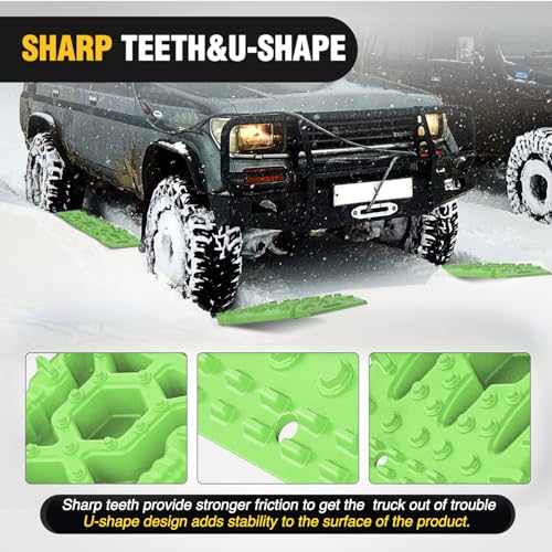 Image of Nilight Recovery Off-road Traction Boards with Jack Lift Base Emergency Tire Ladder Mats For 4WD 4X4 Mud Sand Snow with 2PCS Mounting kit Carry Bag 2 leashes (Green)