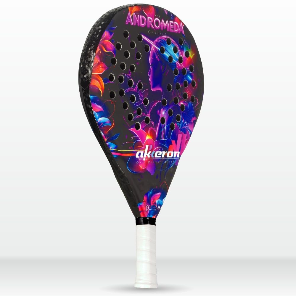 Akkeron - Pala de Padel - Modelo Andromeda A25 - Carbono 100% - Power Blast EVA - Forma Redonda - Barniz Gomoso - Control/Potencia - 345/370g