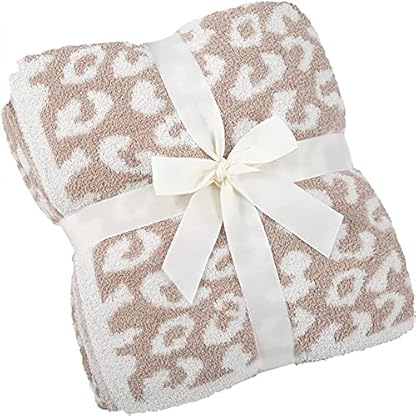 Sungeek Kuscheldecke Superweiche Plüsch Decken mit Leopardenmuster Warm und Gemütlich, Gestrickte Polyesterdecke Überwurf Wendbare Flauschig Decke für Couch Bett Sofa Reisen, 150x200 cm (Khaki)