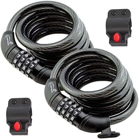 Lumintrail Combination Bike Lock Cable - 4ft Bike Locks Heavy Duty Anti Theft with Combinations - Bike Cable Lock Combination with Mounting Bracket (2 Pack, Black)