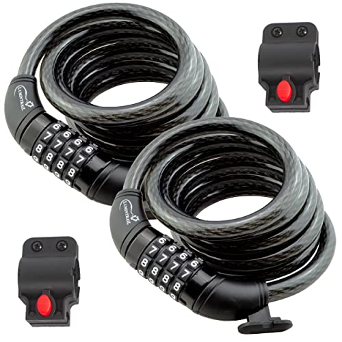 Lumintrail Combination Bike Lock Cable - 4Ft Bike Locks Heavy Duty Anti Theft With Combinations - Bike Cable Lock Combination With Mounting Bracket (2 Pack, Black) #TOP28
