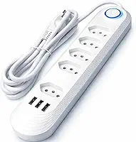 Filtro de Linha Energia 5 com Proteção contra Surtos Elétricos(DPS) 5 Tomadas, Com 3 USB, 3 Pinos,10 Amperes para PC, Notebook, Monitor, Impressora, PS5 etc, Bivolt, Cabo de 2m, Branco