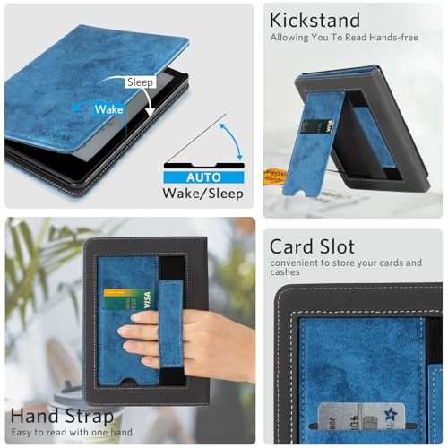Image of CoBak Stand Case for 7 inch Kindle Paperwhite 12th Gen 2024 and Kindle Colorsoft with Hand Strap - Compatible with iPhone MagSafe, for Samsung /Belkin /Anker Wireless Charging Pads, Durable, Auto Sleep Wake