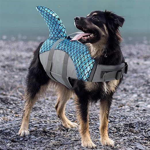 Olpad Life Jacket for Dogs, Dog Life Jacket, Adjustable Safety Jacket for Dog Flotation, Shark Safety Vest, Lifesaver Swimming Training, Summer Swimwear for Dogs (Blue, L) 2