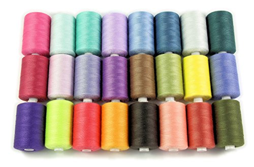 SEWING AID All Purpose Polyester Thread for Hand Stitching and Sewing Machine, Set of 24 Spools in Assorted Colors, 1000 Yards Each