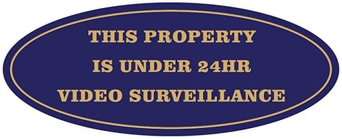 Miniatura 8 de Cartel de vigilancia oval PROPERTY UNDER 24HR - NegroDorado - Mediano (1 unidad)