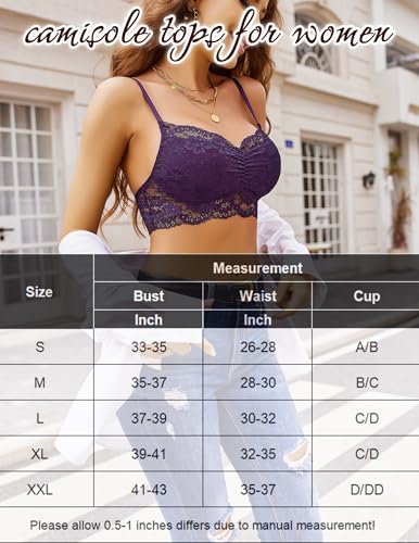 Image of Avidlove Lace Bralette for Women V Neck Cami Tank Y2k Camisoles Adjustable Spaghetti Strap Crop Top Non Padded