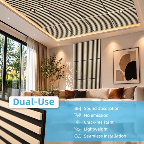Image of Art3d 6-Pack Acoustic Wood Slat Panel & Ceiling Tile, 2 x 2 ft, Ashtree
