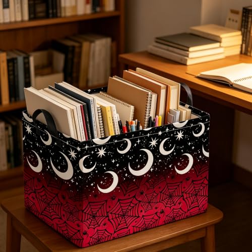 Image of Rectangle Storage Basket with Handles,Collapsible Storage Bin,Books Box,Gift Basket(Dark Night Spiderweb)