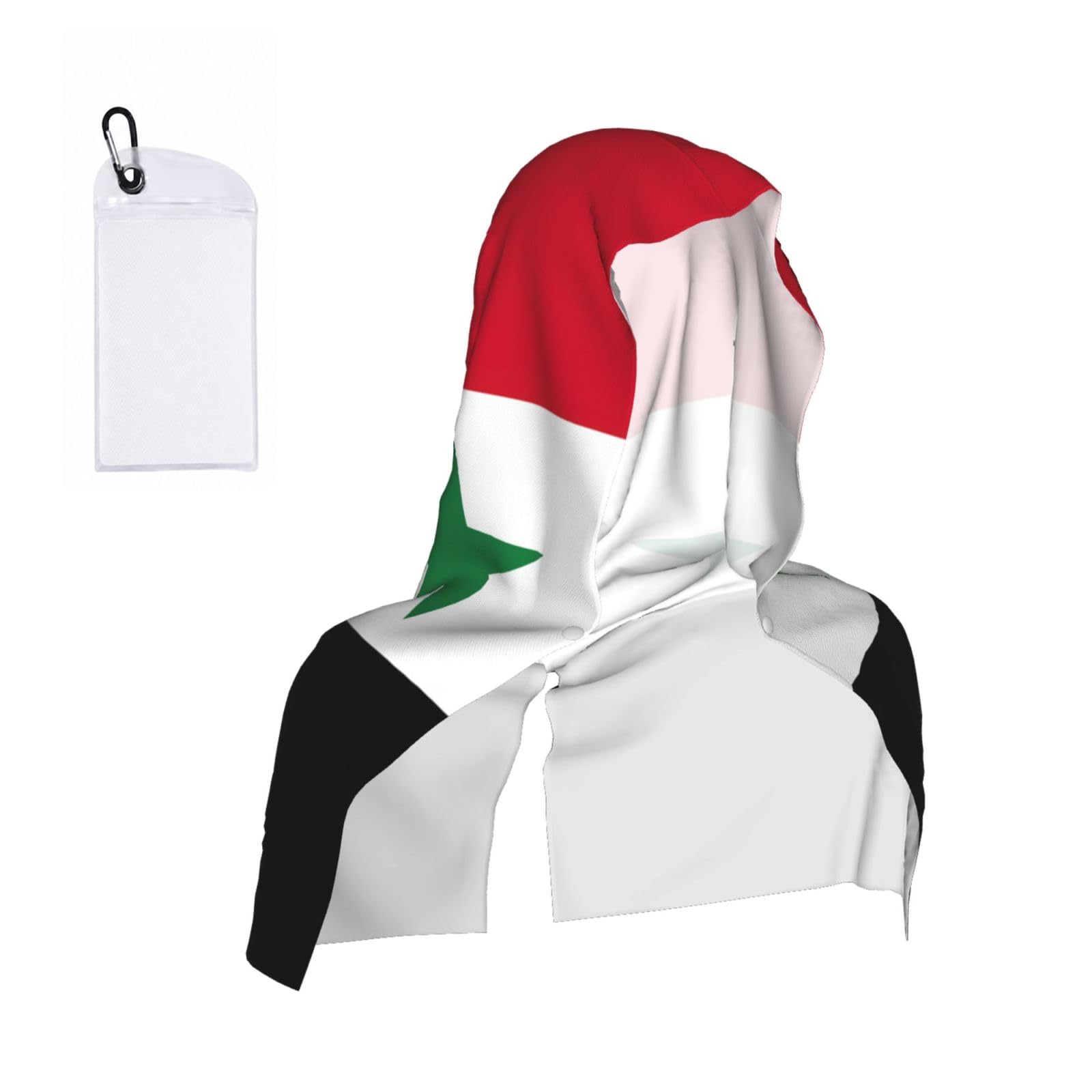 DUWAA Flag Of The Syrian Arab Republic Print Reusable Hoodie Cooling Neck Wrap, Hot Weather Outdoor Sports Workout Head Towel For Stay Chill