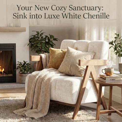 Modern Accent Chair for Living Room Bedroom,Comfy Chenille Reading Chair with Wood Frame,Oversized Upholstered Lounge Armchair with Thick High-Elastic Sponge for Apartment & Waiting Room (White,1) - Image 5