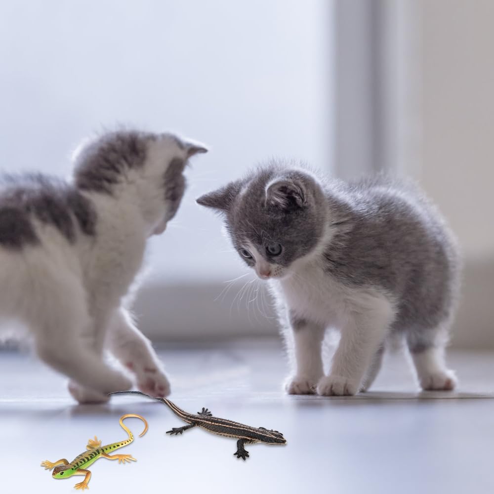 DONGKER Lucertola Giocattolo per Gatti,4 Pezzi Giocattoli Rettili Simulati in PVC per Gattini e Gatto Adulti di Età Superiore ai 6 Mesi e Regalo di Natale