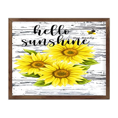 Cadre en bois avec citations inspirantes et motif tournesol rayonnant