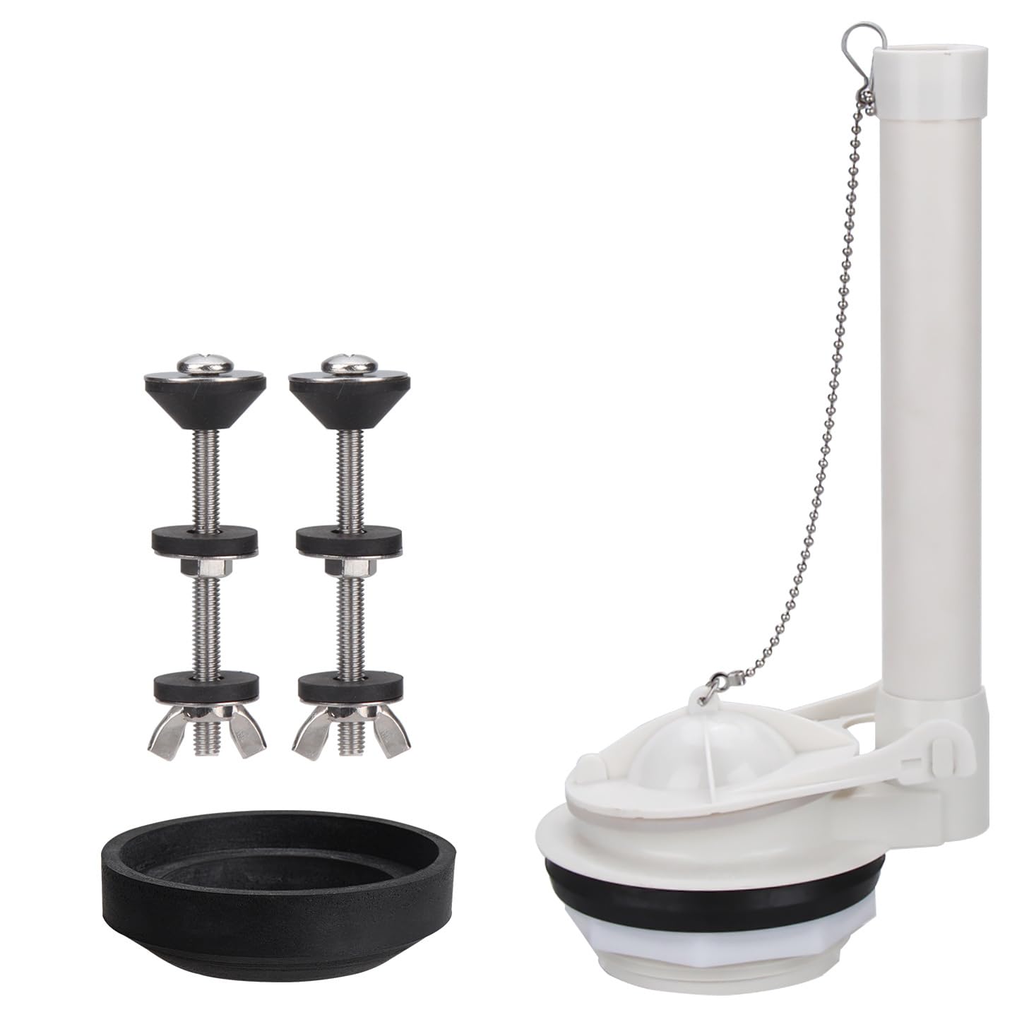 Msioytog D Toilet Cistern Repair Parts 3 Inch Flush Set With Gasket An Bolts, Split Overflow Assembly For Service An Repair Tube Flapper Chain Bathroom Plumbing Hardware Leak Fix