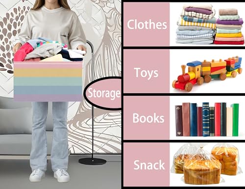 Image of Kids Boho Rainbow Baskets Foldable Girls Baby Toy Storage Bin Rectangular Nursery Box Room Decor(Rainbows)