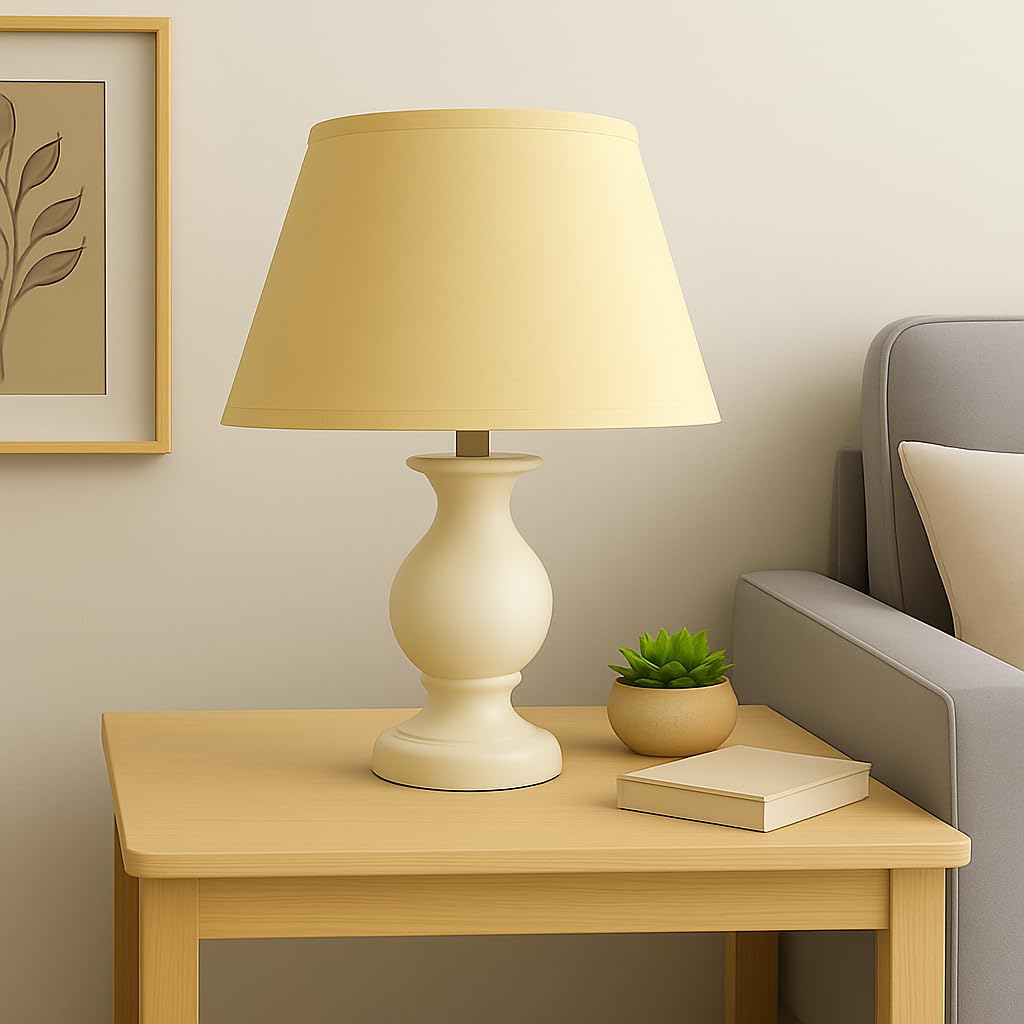 40 cm Cono Paralume, Tessuto di Cotone con PVC Bianco, Prodotto Artigianale, per Lampada da Tavolo, Piantana (Giallo)
