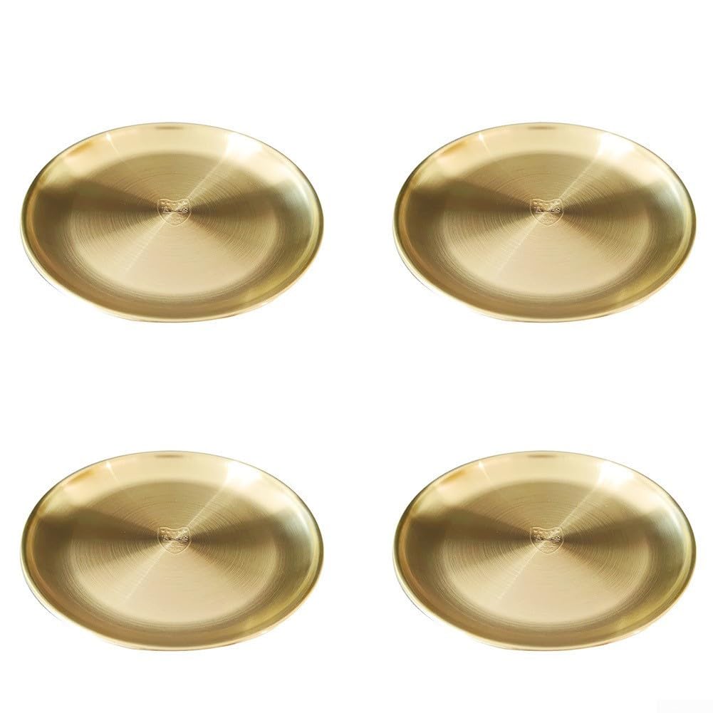 Stainless Steel Round Plates Set of 4 for Outdoor For Picnics Barbecues Camping RV Travel and Indoor Dining Settings (gold17CM)