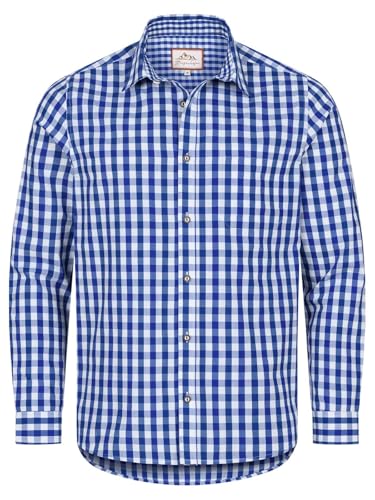 Steigenhöfer Oktoberfest Hemd Herren Langarm - Basti - Mit Lederhose kombinierbar - Atmungsaktiv & pflegeleicht - Traditionelles Kariertes Trachtenhemd für Dein Oktoberfest Herren Outfit - Blau - XXL