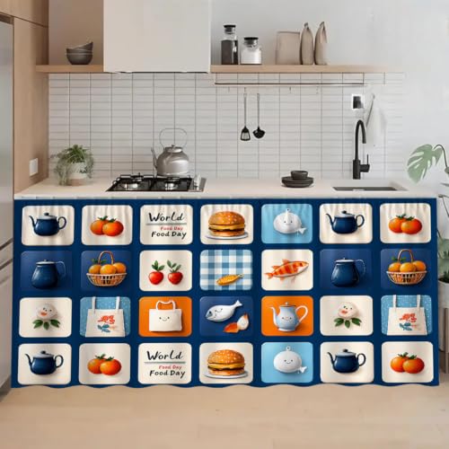 Image of Premium Printed Kitchen Sink Curtain | Washable & Dustproof Rod Pocket Counter Skirt | Perfect for Any Sink | Multicolor Cooking Theme Decor for Home & Kitchen(150cm X 70cm) (Burger)