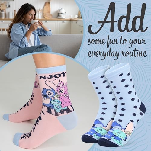 Disney Stitch Socks Pack of 5 Soft Cotton Cute Crew Socks for Teens Women Princess Minnie Baby Yoda Fun Designs Gifts for Her3