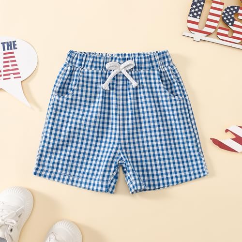 Image of Toddler Boy 4th of July Outfit Embroidered American Flag /Truck Shirt+Striped Shorts Independence Day 1-5T