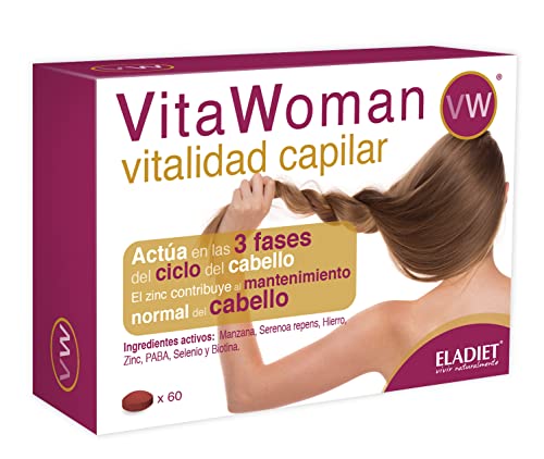 Eladiet Vitawoman - Ayuda a Fortalecer la Salud Capilar - Pelo Sedoso y Brillante - Elaborado a Base de Vitaminas, Plantas y Minerales - 60 Comprimidos , 60 unidad, 1