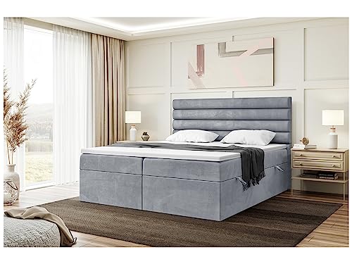 MEBLINI Boxspringbett mit Bettkasten - Gepolstert Doppelbett mit Matratze und Topper - Polsterbett mit Stauraum - Bett mit Kopfteil - Stauraumbett - Karim - 180x200 - H4/Grau Samt MEBLINI Boxspringbett mit Bettkasten - Gepolstert Doppelbett mit Matratze und Topper - Polsterbett mit Stauraum - Bett mit Kopfteil - Stauraumbett - Karim - 180x200 - H4/Grau Samt