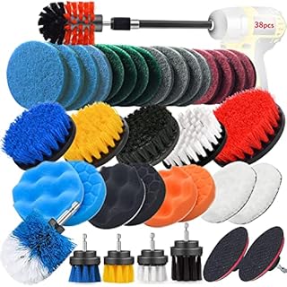 JUSONEY Drill Brush Scrub Pads 38 Piece Power Scrubber Cleaning Kit - All Purpose Cleaner Scrubbing Cordless Drill for Cleaning Pool Tile, Sinks, Bathtub, Brick, Ceramic, Marble, Auto, Boat