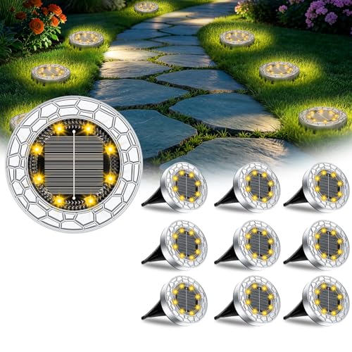 FIFlying 10 Stück Solar Bodenleuchten Aussen 8 LED Solarlampen für außen IP65 Wasserdicht Gartenbeleuchtung Warmweiß Solarleuchten für Garten Weg Einfahrt Rasen Gehweg Patio Terrasse