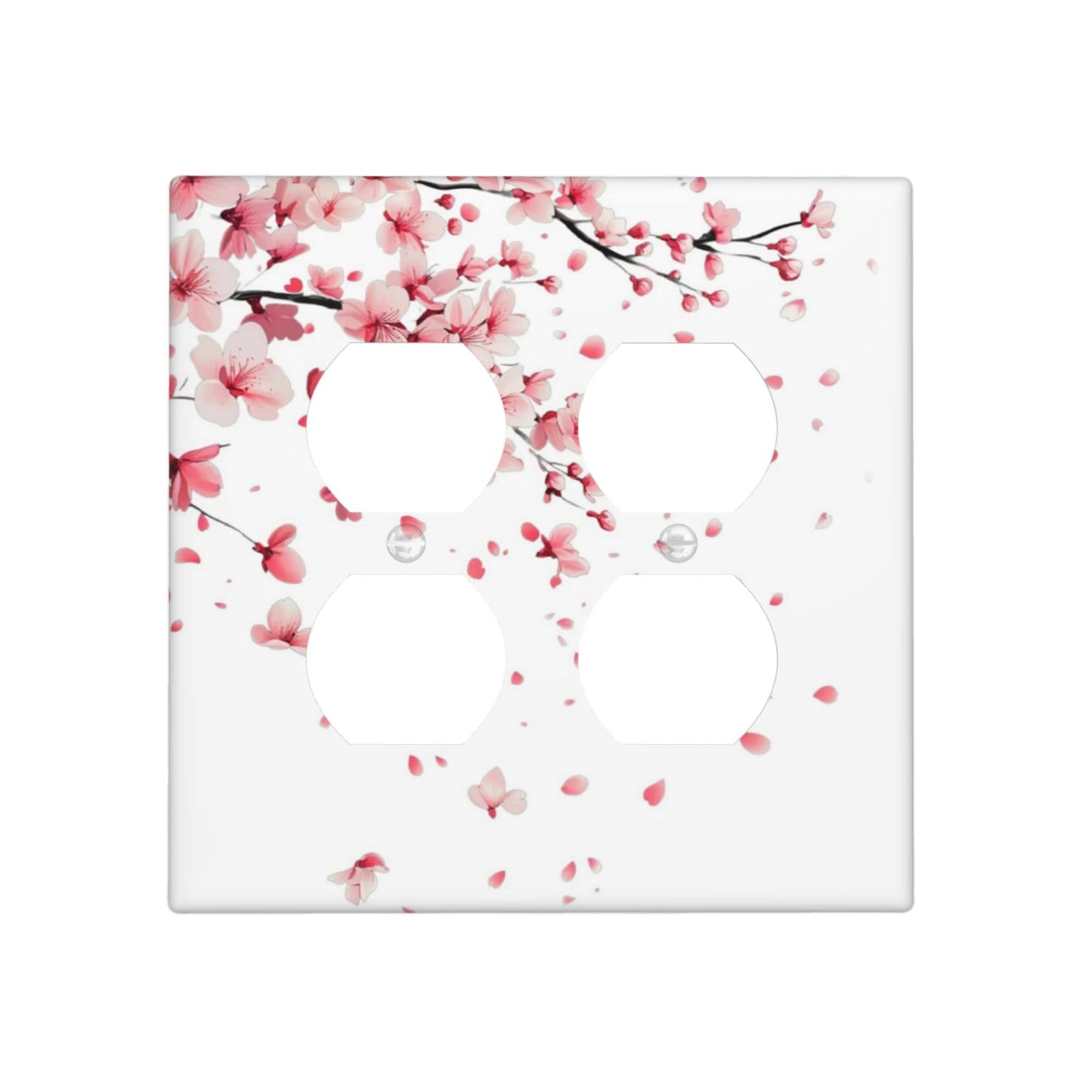 Dwbguo Decorative Outlet Covers Cherry Blossom Floral 2 Gang Wall Plate Double Duplex Receptacle Watercolor Sakura Falling Light Switch Covers Switch Plate Cover for Bedroom Bathroom Home Decor