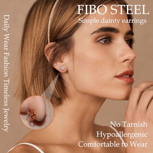 FIBO STEEL 9 Pairs Stainless Steel Stud Earrings for Women Star Moon Bar CZ Earring Stud Sets Cute Hypoallergenic Small Stud Earring3