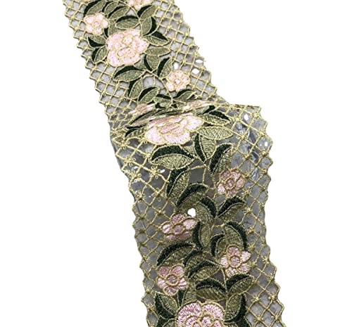 LUMoony 2 yardas de ancho bordado encaje recortar cinta estilo étnico verde soluble en agua bordado encaje accesorios vintage bordado borde Cover