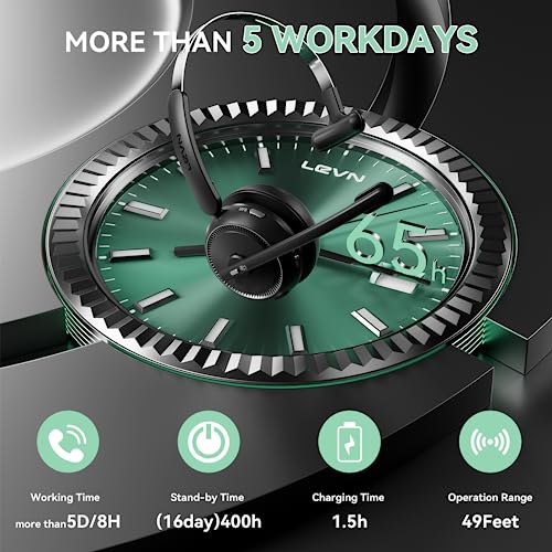 LEVN Wireless Headset 5.2 for Call Center, Bluetooth Headphones with Mic for Work(Noise Cancelling), 65 Hours Woktime & Mute Button,Wireless Headset for Work from Home/Office/PC/Computer/Laptop(Black) - Image 6