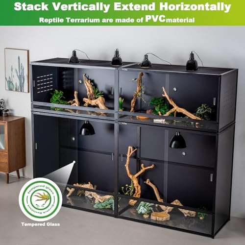 Image of Giant PVC Reptile Enclosure System, 96 inchx24 inchx70 inch Stackable 700 Gallon Modular Habitat with Front Opening Sliding Glass Doors for Iguana Monitor Tegu Snake
