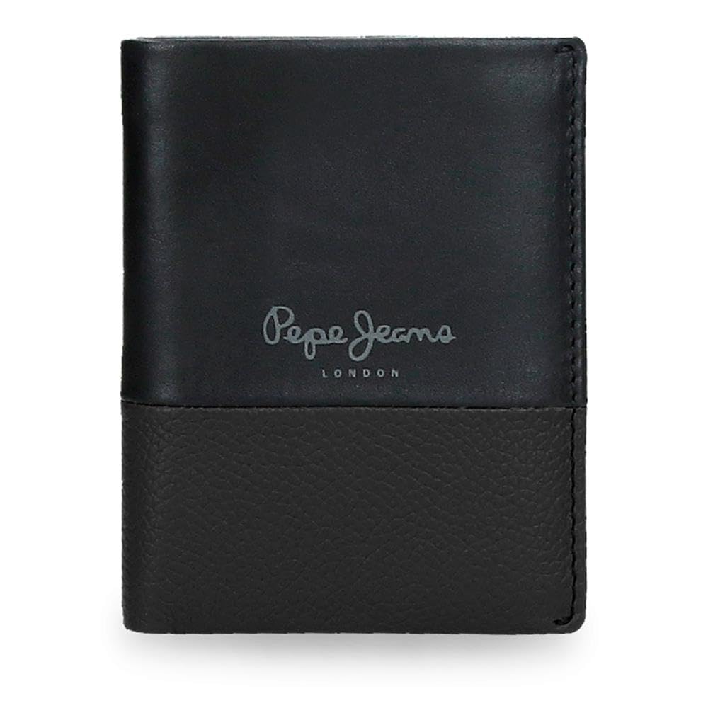 Pepe Jeans Dual Cartera Vertical con Monedero Negro 8,​5x10,​5x1 cms Piel by Joumma Bags